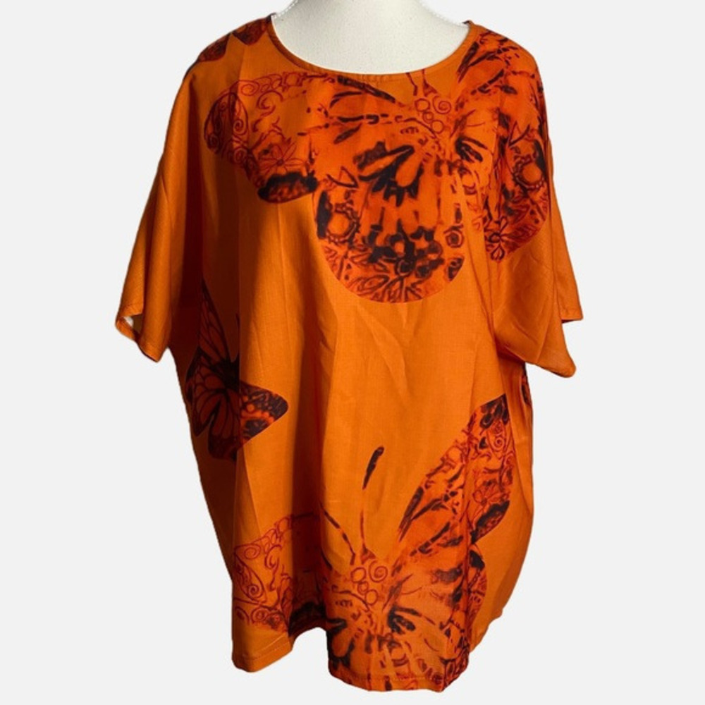 Unbranded‎ Orange Boxy Oversized Butterfly Print Dolman Sleeve Top